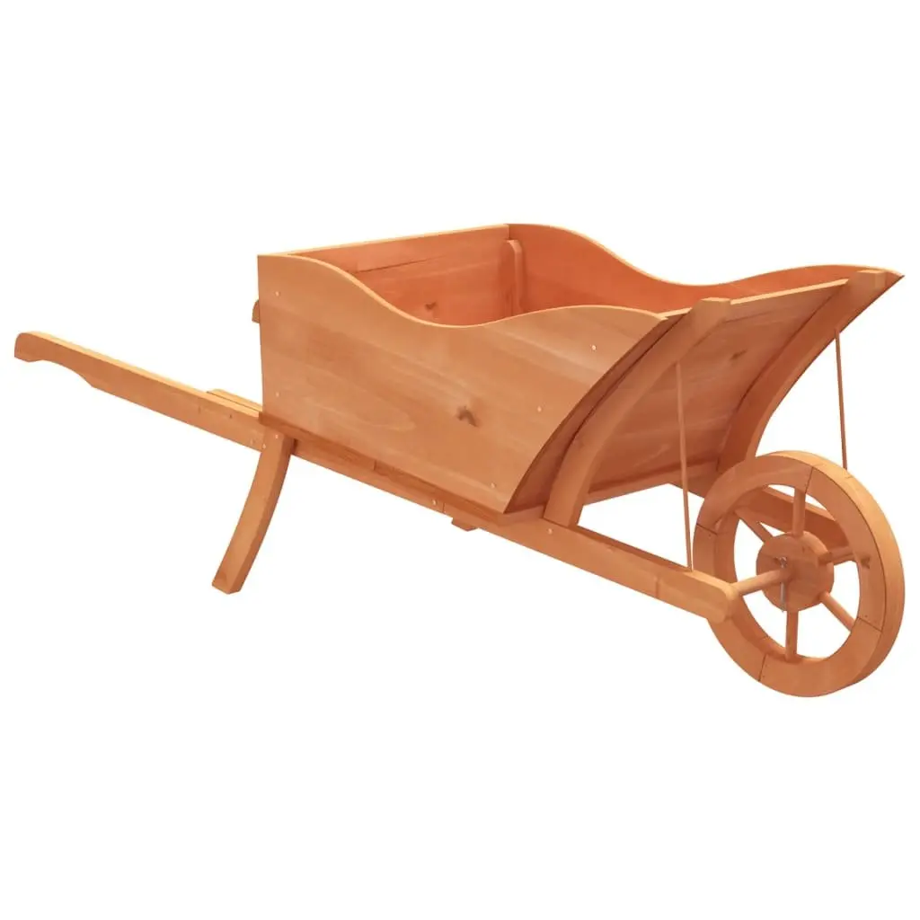 Garden Planter Wheelbarrow Solid Fir Wood Brown 128x45.5x43cm with Drainage Holes and Handles for Easy Mobility