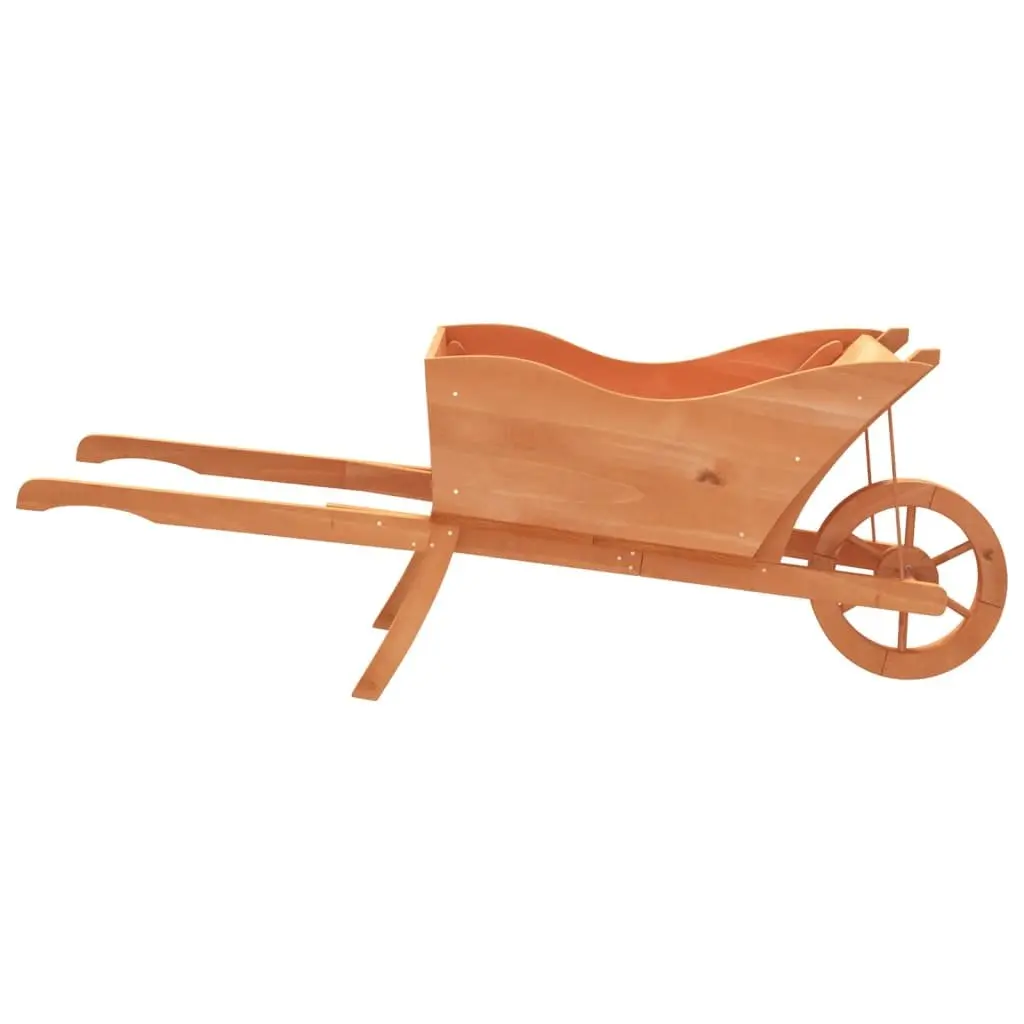 Garden Planter Wheelbarrow Solid Fir Wood Brown 128x45.5x43cm with Drainage Holes and Handles for Easy Mobility