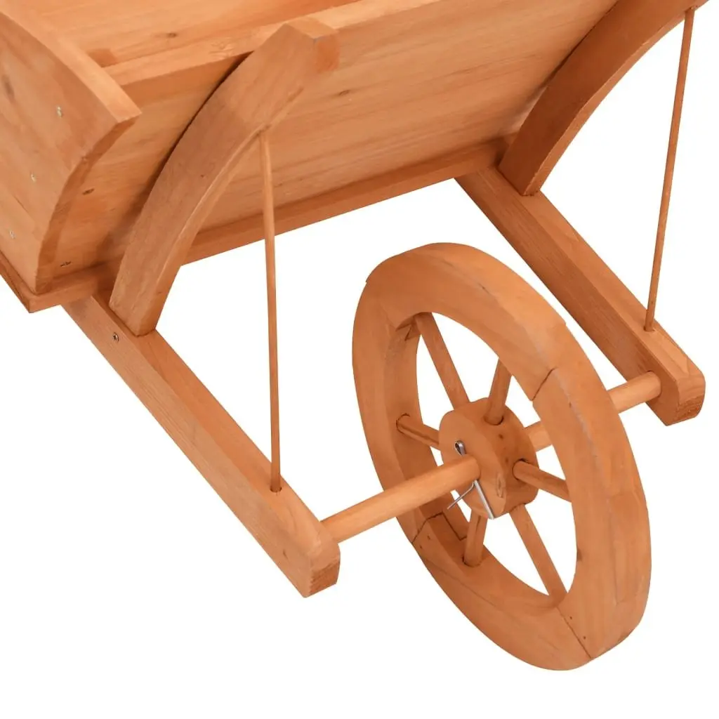 Garden Planter Wheelbarrow Solid Fir Wood Brown 128x45.5x43cm with Drainage Holes and Handles for Easy Mobility