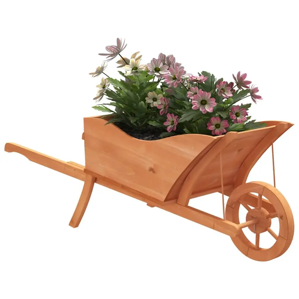 Garden Planter Wheelbarrow Solid Fir Wood Brown 128x45.5x43cm with Drainage Holes and Handles for Easy Mobility
