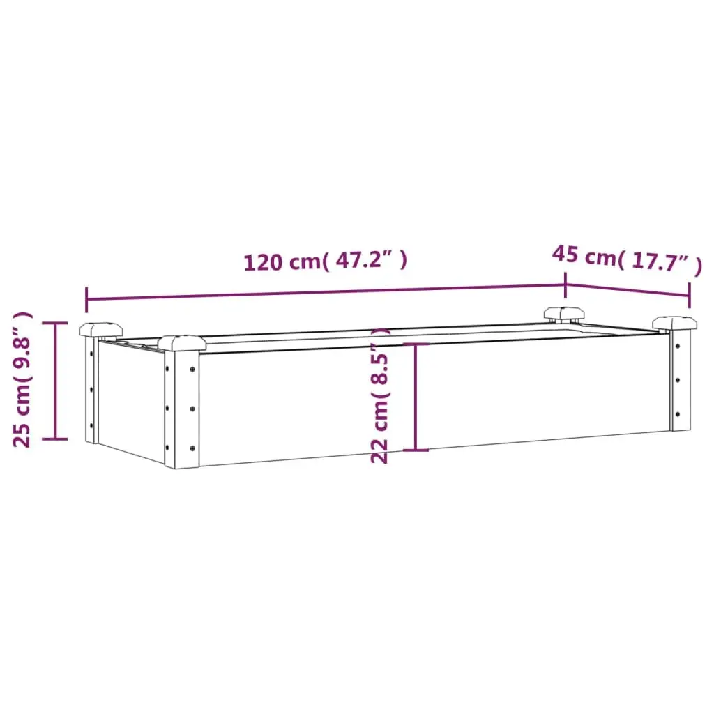 Solid Wood Garden Raised Bed with Liner 120x45x25 cm Fir Planter Box