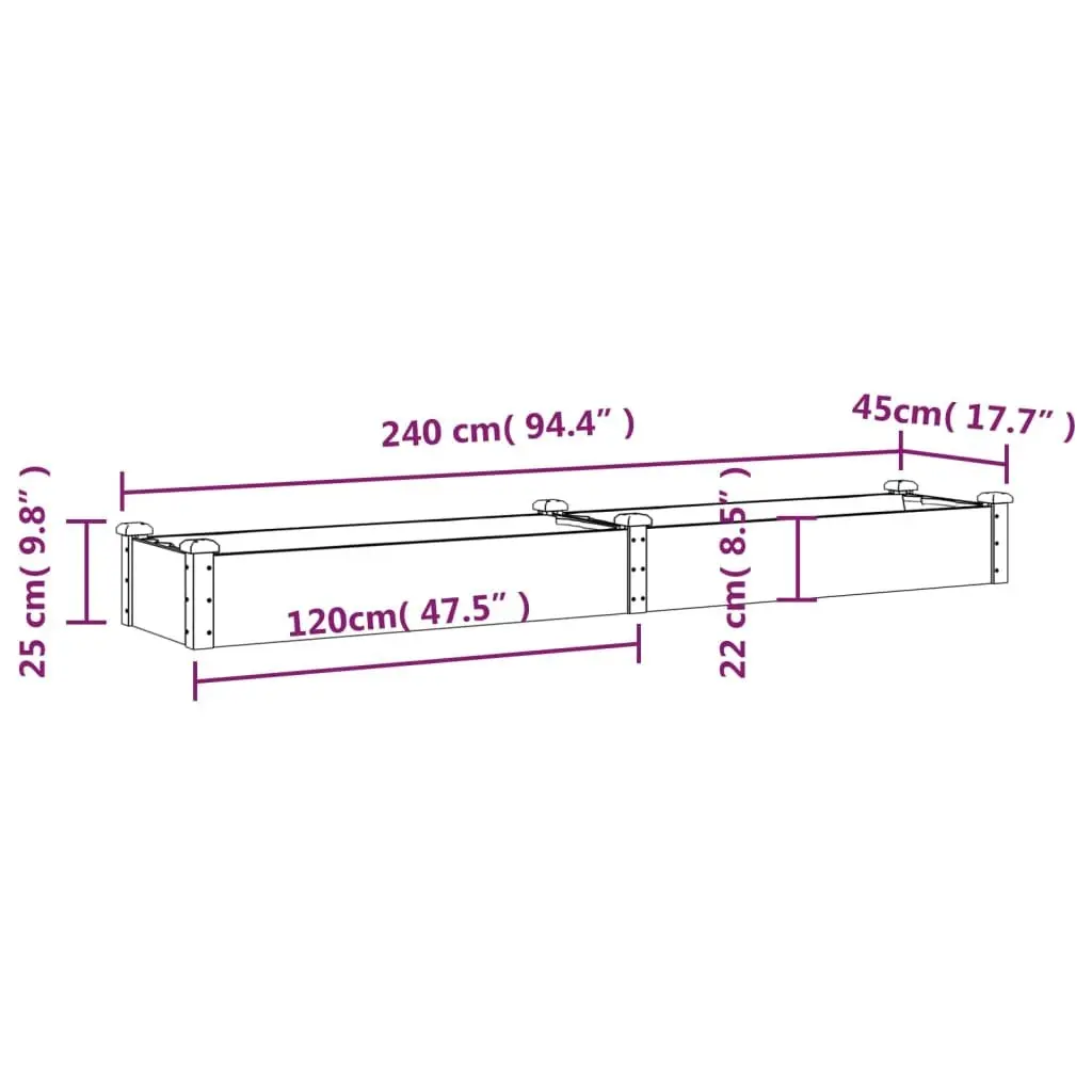 Solid Wood Garden Raised Bed 240x45x25 cm Brown Fir Planter Box