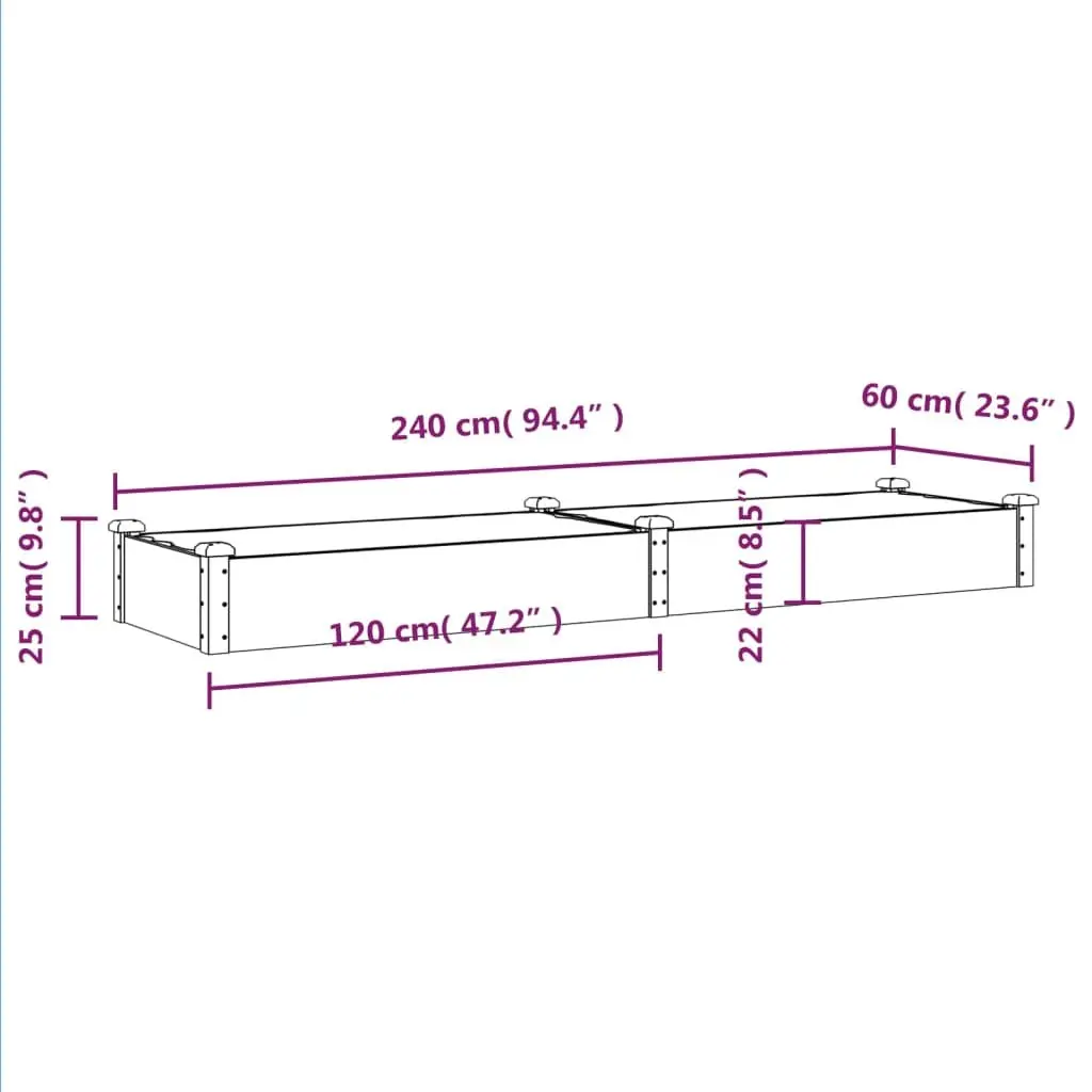 Solid Wood Raised Bed for Outdoor Gardening 240x60x25cm