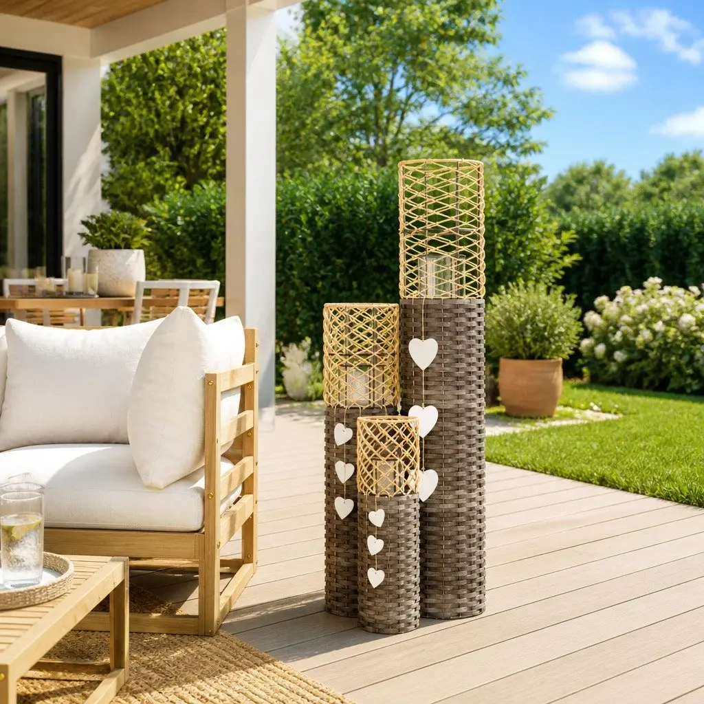 Grey Wicker Candle Holders for Home Décor