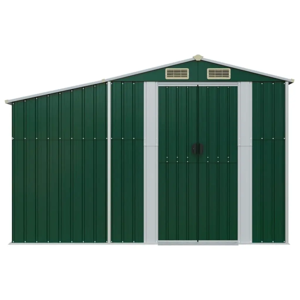 Garden Shed Galvanised Steel Large Green Outdoor Storage with Firewood Stand and Ventilation Sloping Roof