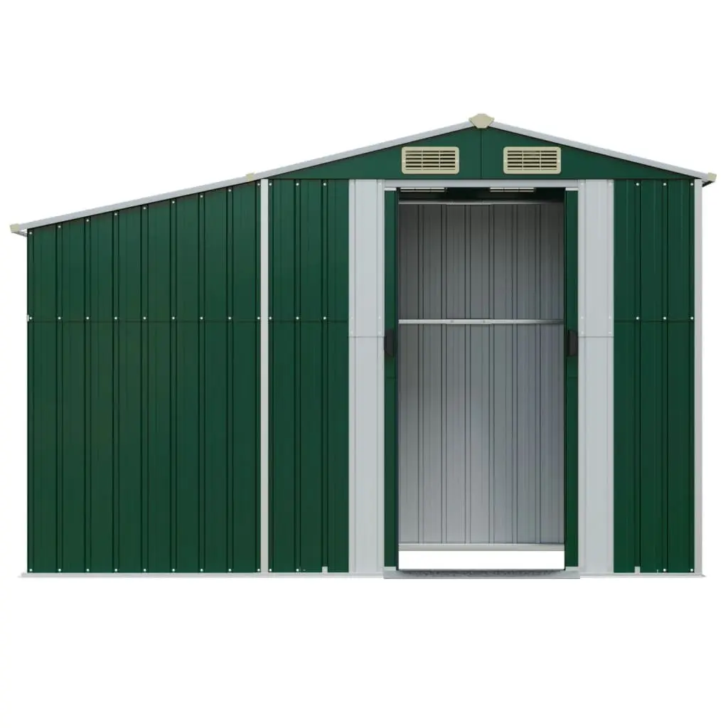 Garden Shed Galvanised Steel Large Green Outdoor Storage with Firewood Stand and Ventilation Sloping Roof