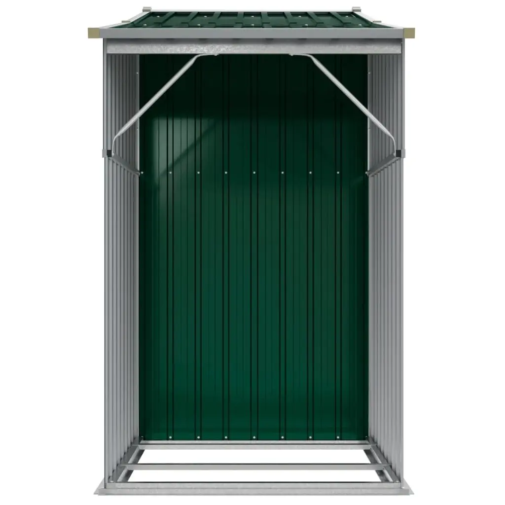 Garden Shed Galvanised Steel Large Green Outdoor Storage with Firewood Stand and Ventilation Sloping Roof