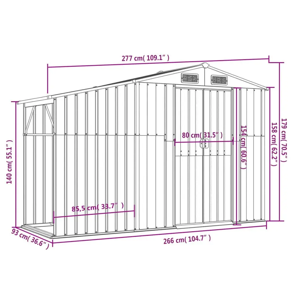 Garden Shed Galvanised Steel Large Green Outdoor Storage with Firewood Stand and Ventilation Sloping Roof