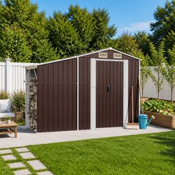 Garden Shed Brown Outdoor Storage Galvanised Steel 277x93x179 cm Tool House
