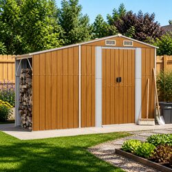 Garden Shed Brown 277x93x179 cm Galvanised Steel Outdoor Storage Tool House