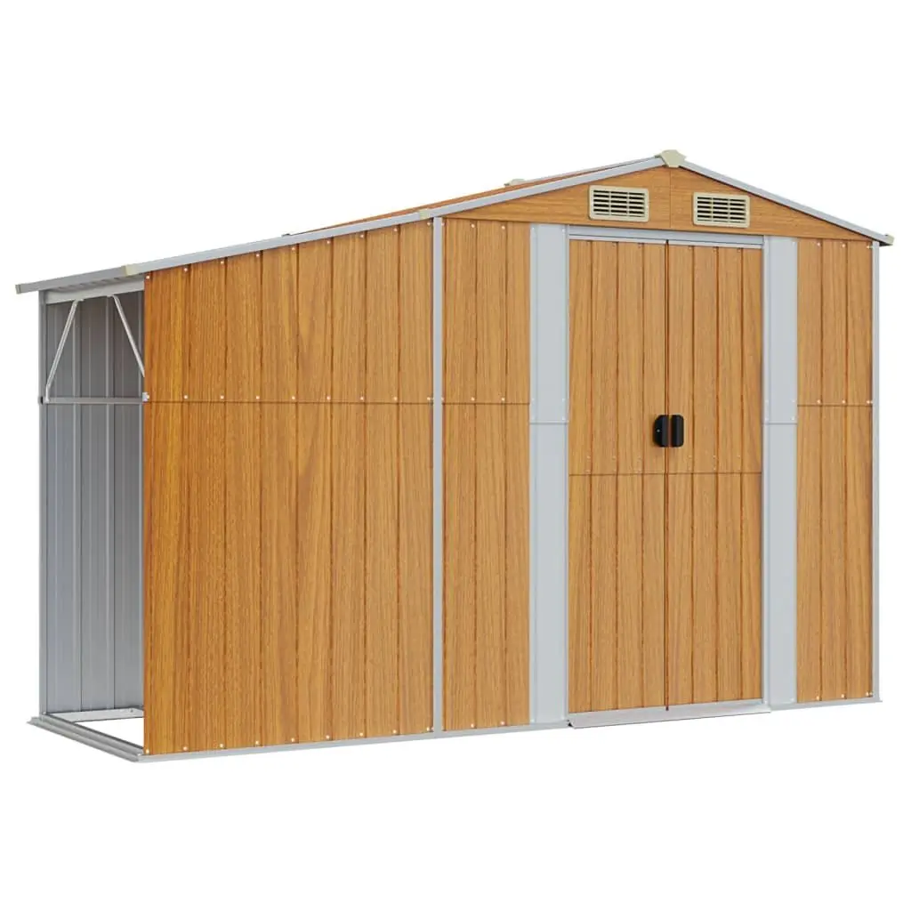 Garden Shed Galvanised Steel 277x93x179 cm Brown Outdoor Storage Tool House