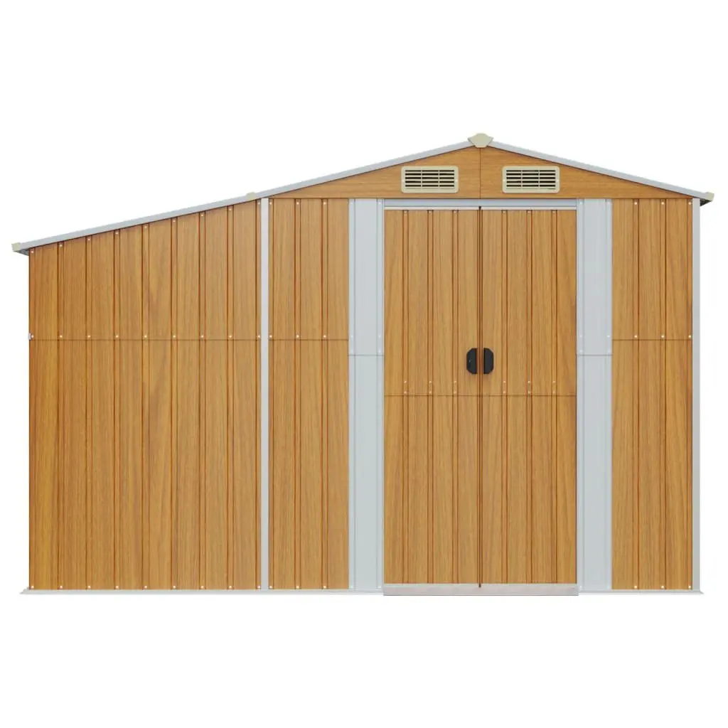 Garden Shed Galvanised Steel 277x93x179 cm Brown Outdoor Storage Tool House