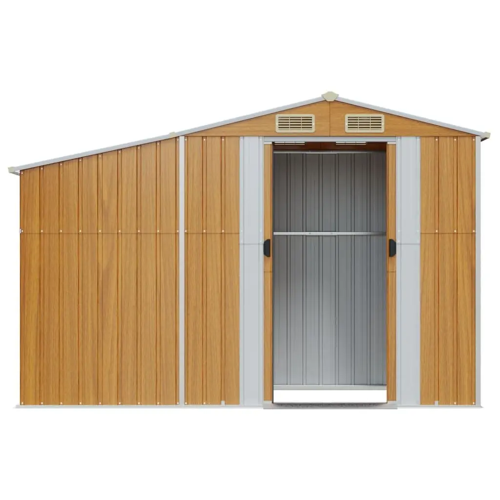 Garden Shed Galvanised Steel 277x93x179 cm Brown Outdoor Storage Tool House