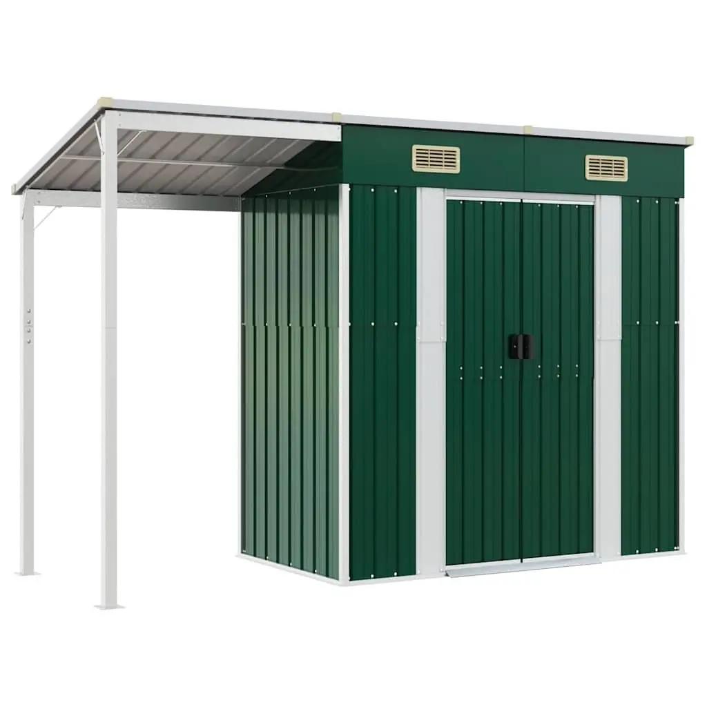 Garden Shed Galvanised Steel 277x107x181cm Green Extended Roof Storage Outdoor Tool House