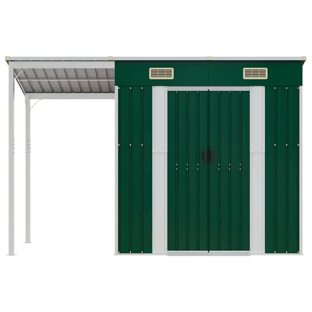 Garden Shed Galvanised Steel 277x107x181cm Green Extended Roof Storage Outdoor Tool House