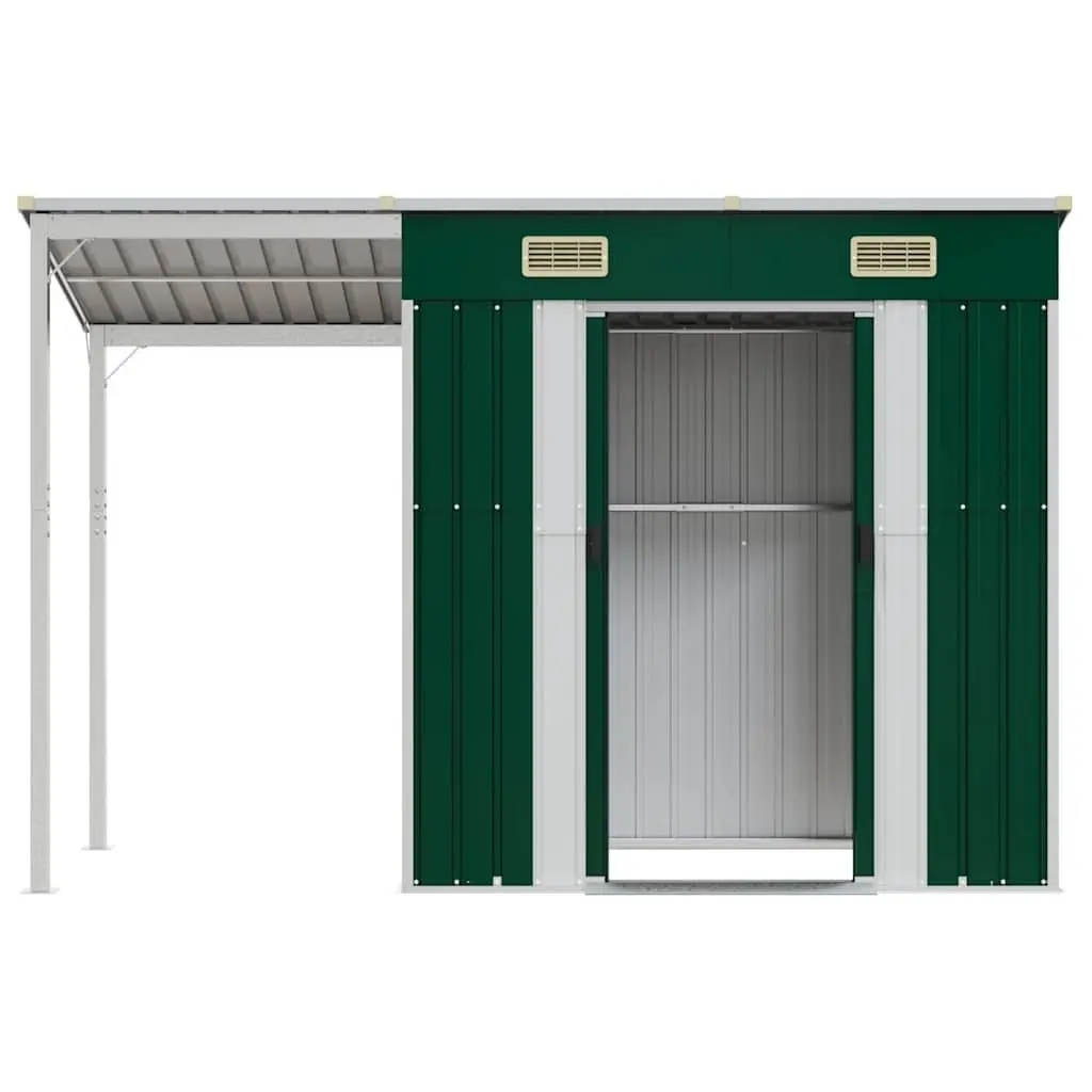 Garden Shed Galvanised Steel 277x107x181cm Green Extended Roof Storage Outdoor Tool House