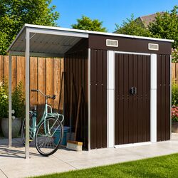 Practical Garden Shed with Extended Roof 277x107x181cm for Storage