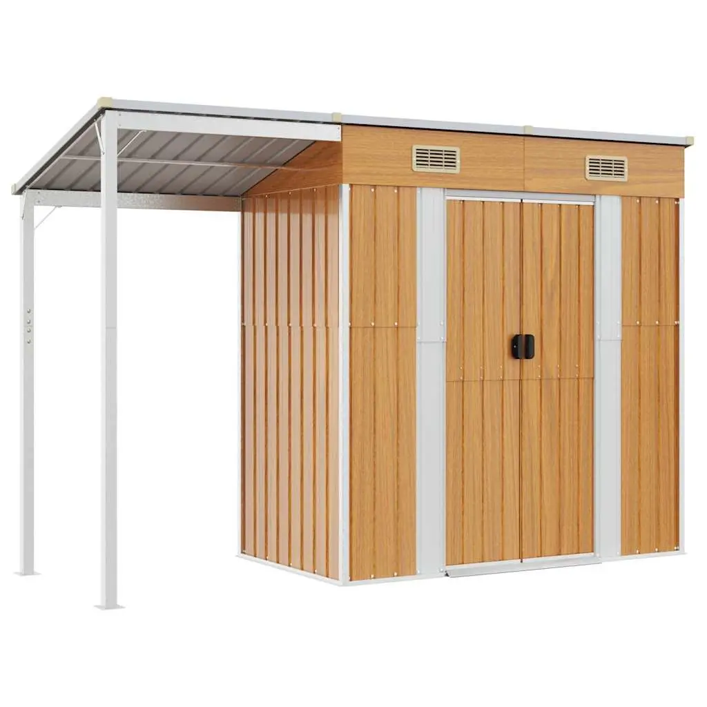 Garden Shed Galvanised Steel Extended Roof 277 x 107 x 181 cm Brown