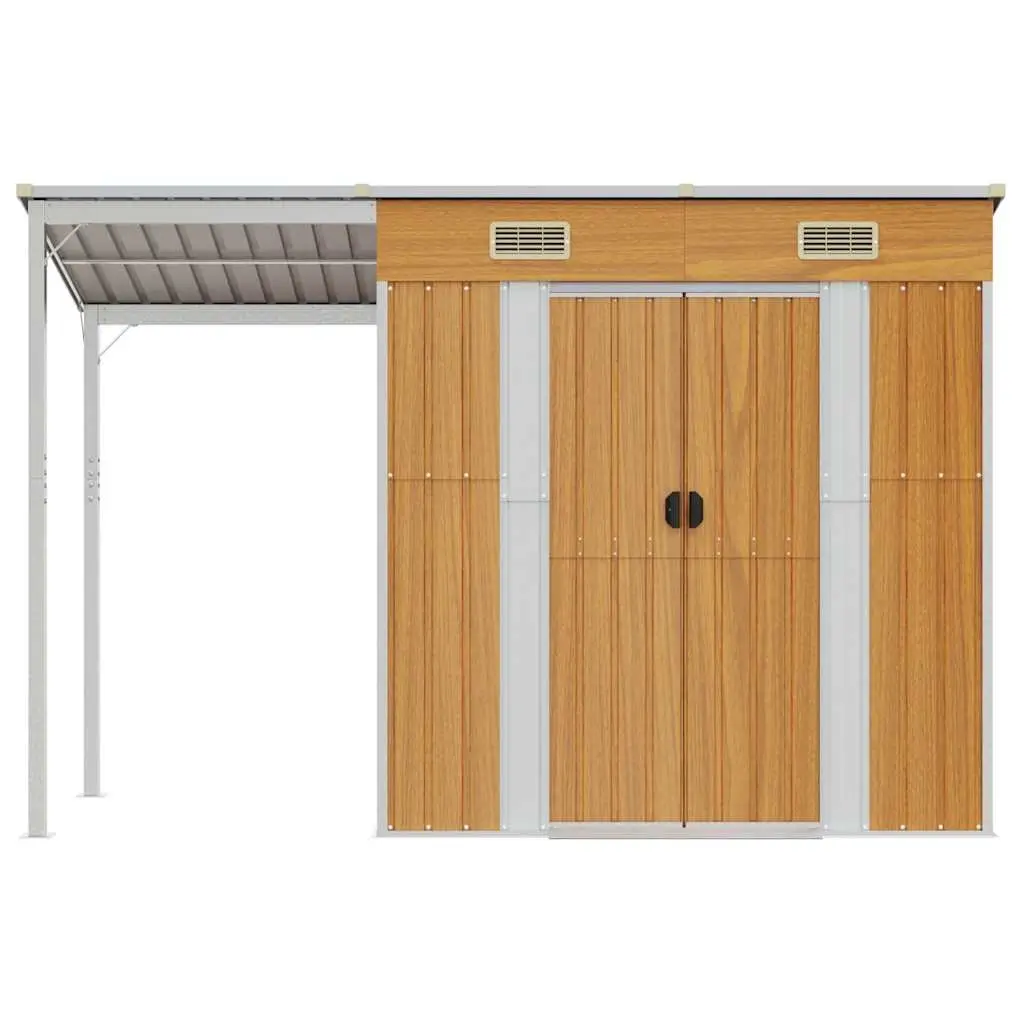 Garden Shed Galvanised Steel Extended Roof 277 x 107 x 181 cm Brown