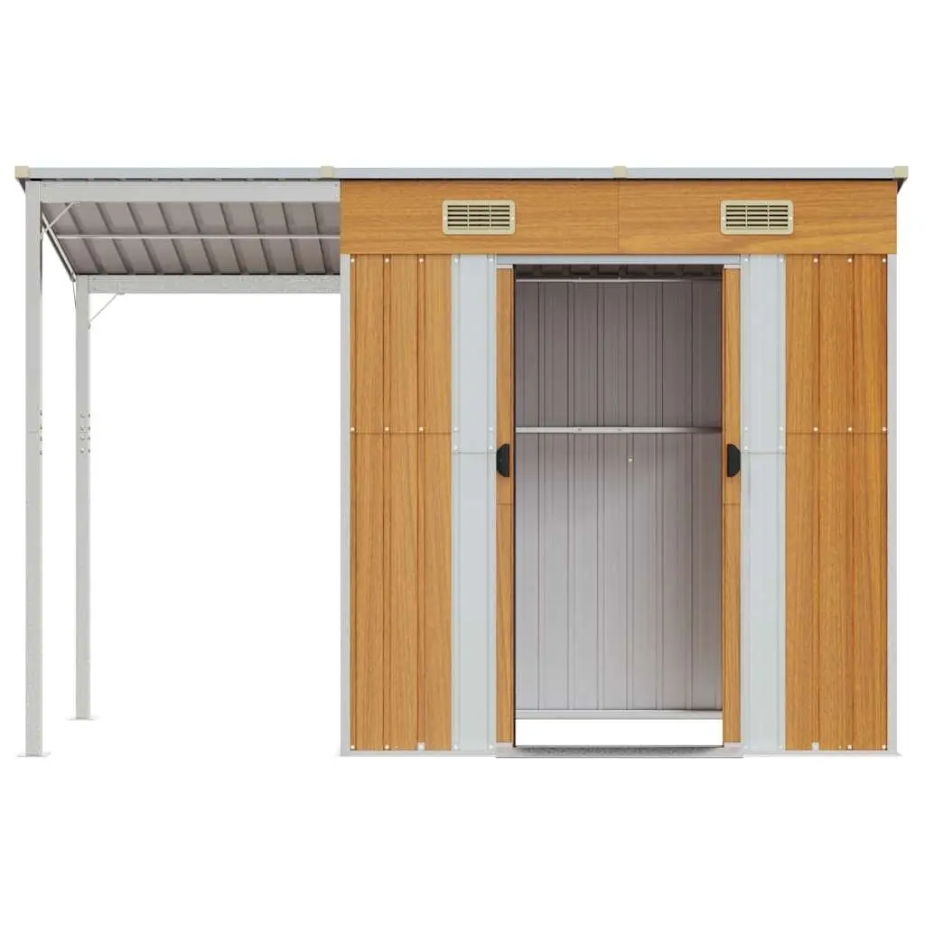 Garden Shed Galvanised Steel Extended Roof 277 x 107 x 181 cm Brown