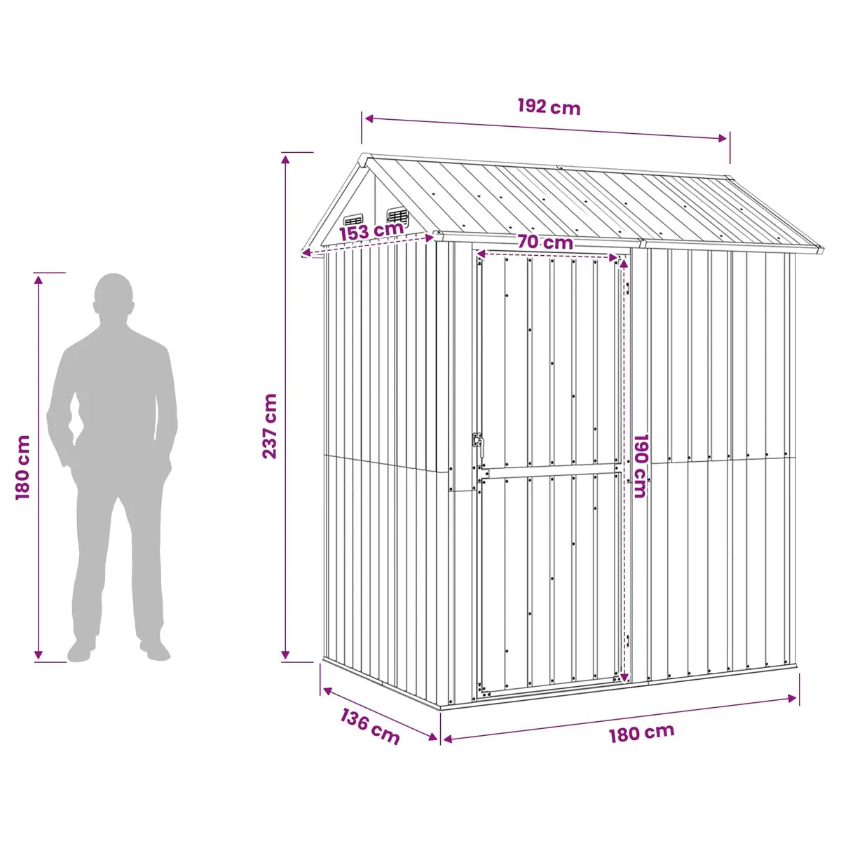 Garden Shed Galvanised Steel 192 x 152.5 x 237 cm Outdoor Storage Anthracite