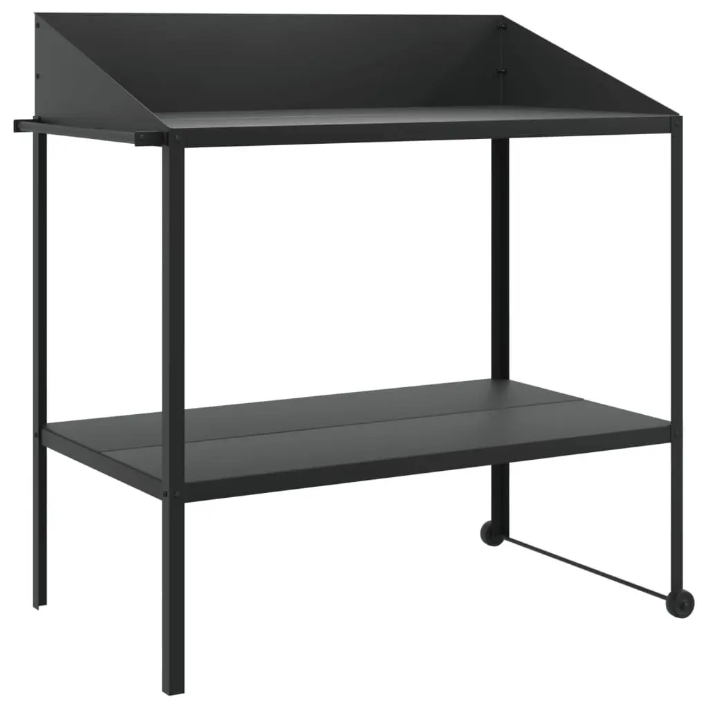 Plant Stand 100x54.5x100cm Two Tier Galvanised Steel Wheels Side Handle