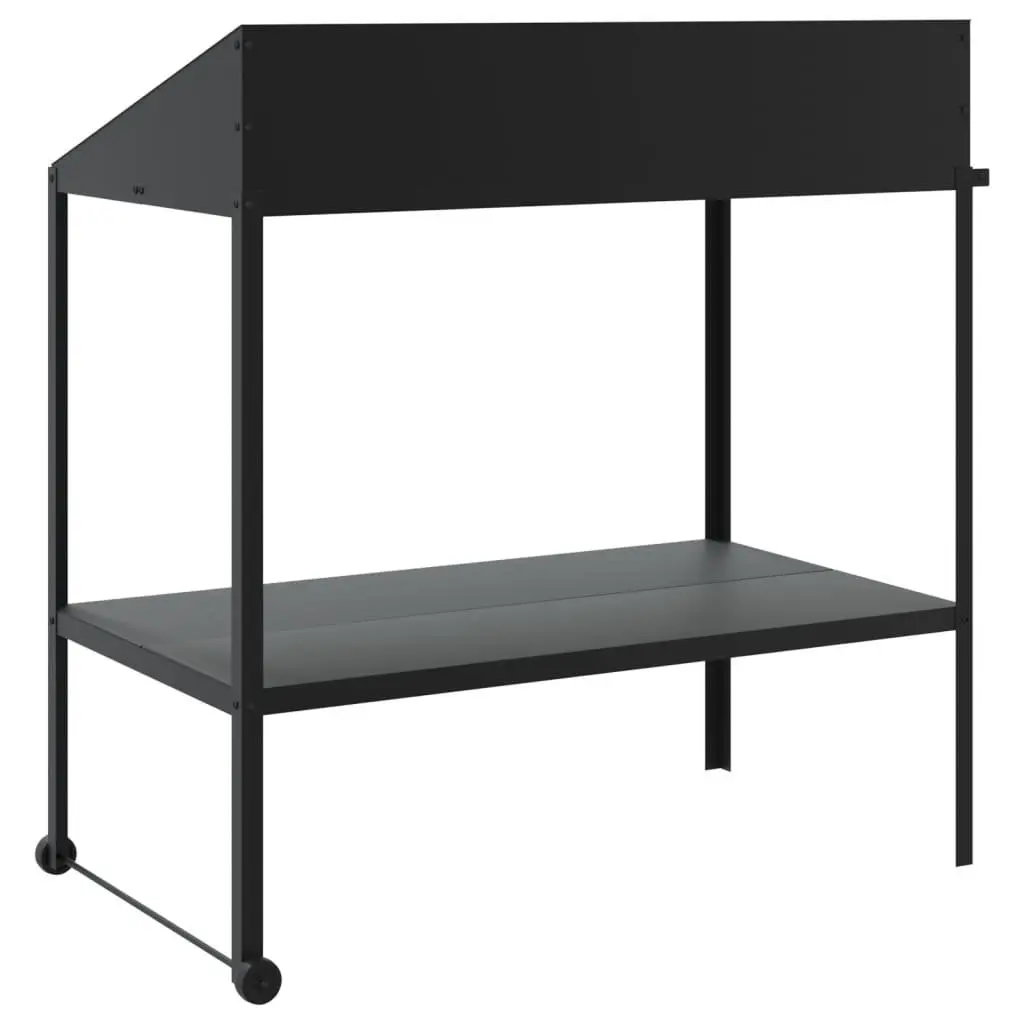Plant Stand 100x54.5x100cm Two Tier Galvanised Steel Wheels Side Handle