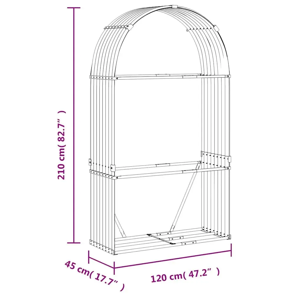 Log Holder Galvanised Steel 120x45x210cm Outdoor Firewood Rack Grey