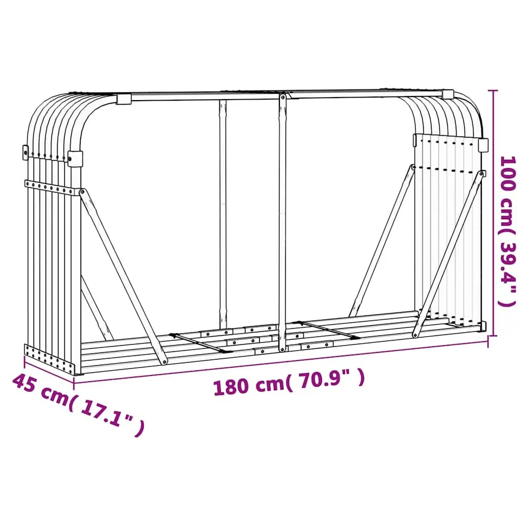 Log Holder Rack Galvanised Steel 180x45x100 cm Grey