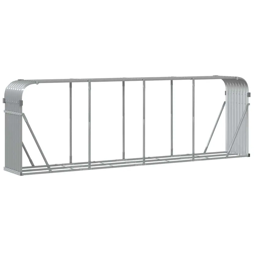 Log Holder Rack Galvanised Steel 300x45x100cm Light Grey Firewood Storage Stand