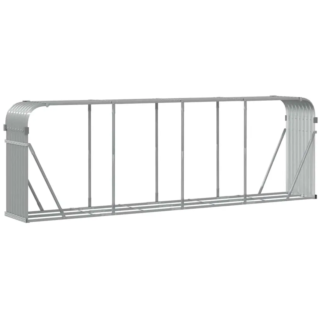 Log Holder Rack Galvanised Steel 300x45x100cm Light Grey Firewood Storage Stand