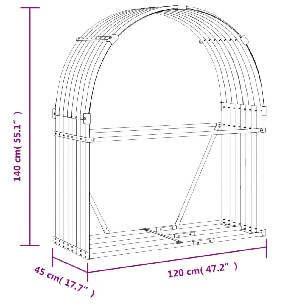 Log Holder Anthracite Galvanised Steel Fireplace Wood Storage Rack 120x45x140cm