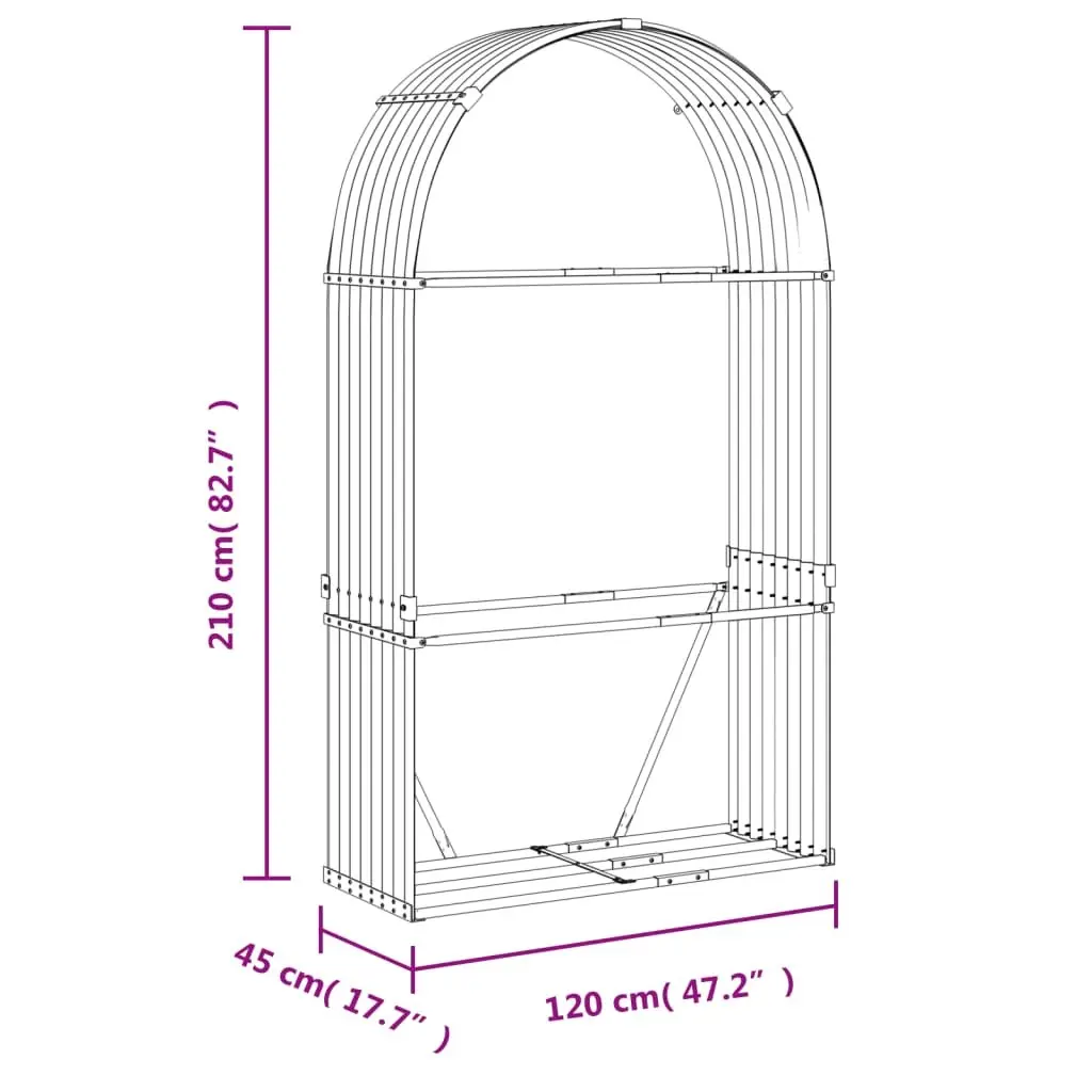 Log Holder Anthracite 120x45x210 cm Galvanised Steel Fireplace Wood Storage Rack