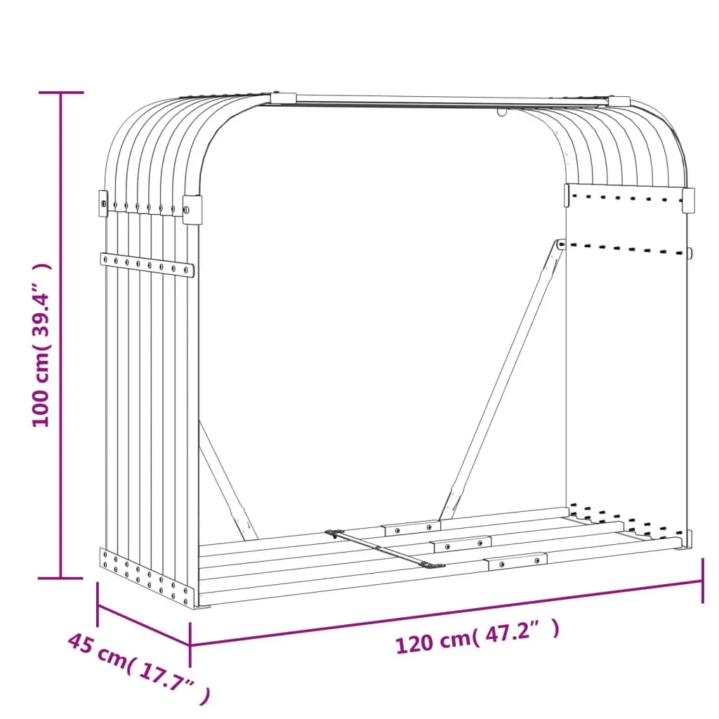 Log Holder Galvanised Steel 120 x 45 x 100 cm Anthracite Firewood Storage Rack Indoor Outdoor