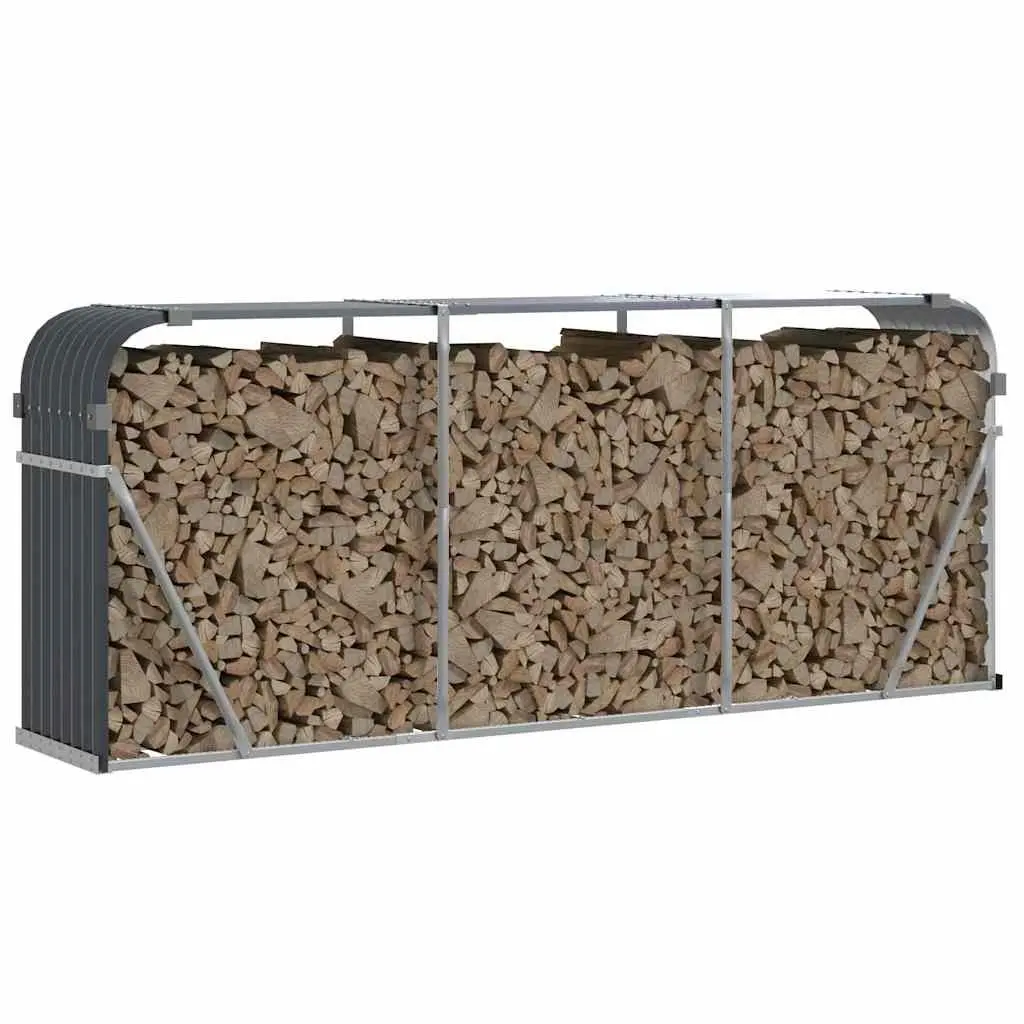 Log Storage Rack Heavy Duty Galvanised Steel 234x45x100cm Anthracite for Fireplace and Log Burner