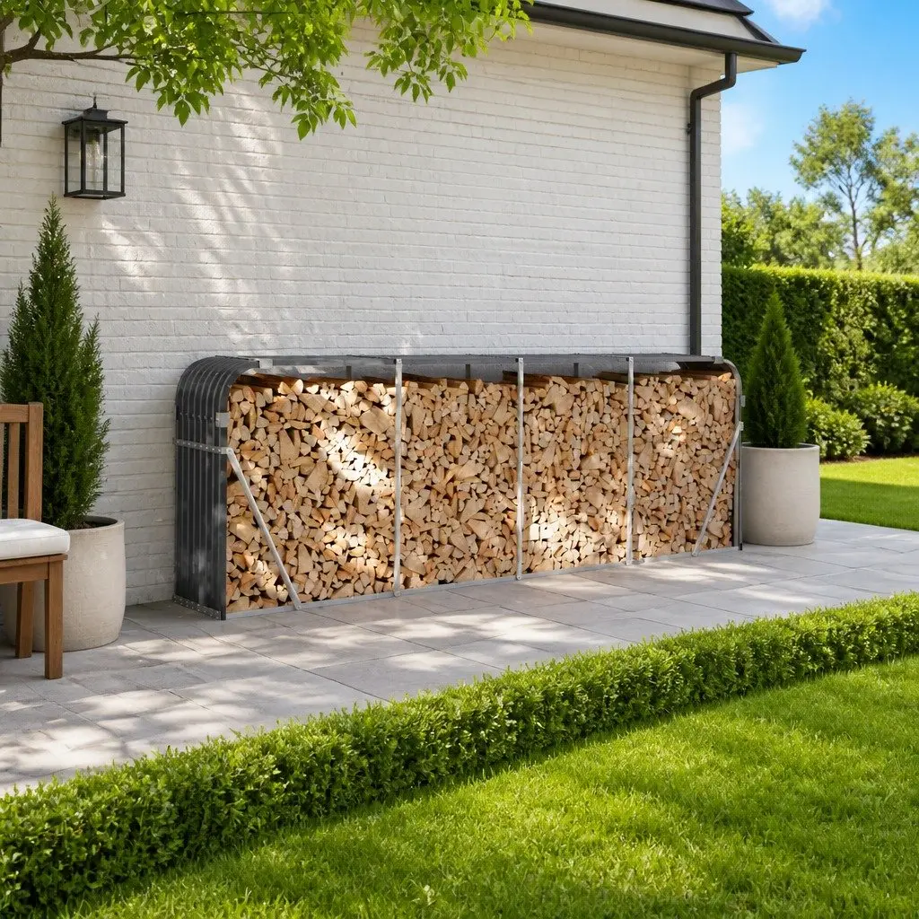 Wall-Mount Log Holder for Firewood Storage