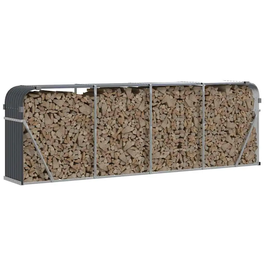 Log Holder Galvanised Steel 300 x 45 x 100 cm Anthracite Wall Mount Outdoor