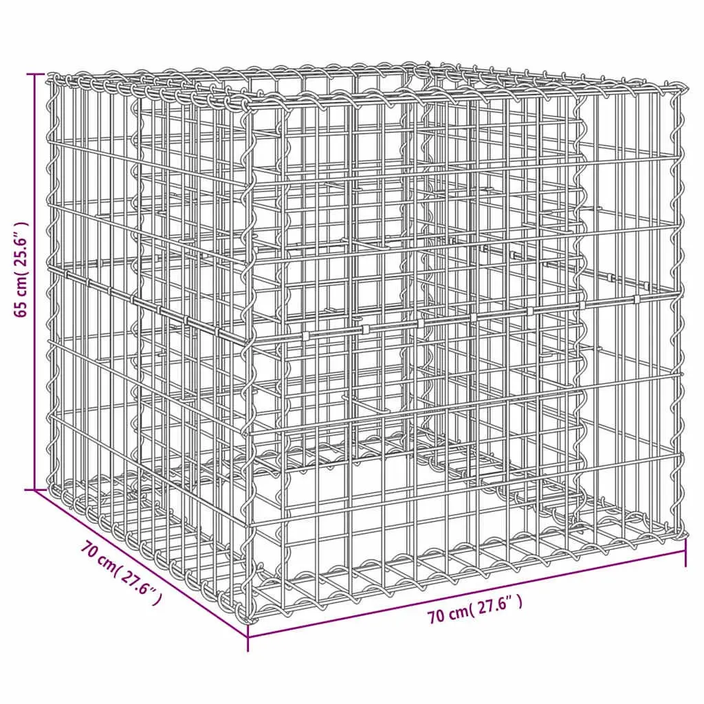 Silver Gabion Basket Galvanised Iron 70x70x65cm Outdoor Garden Planter Border