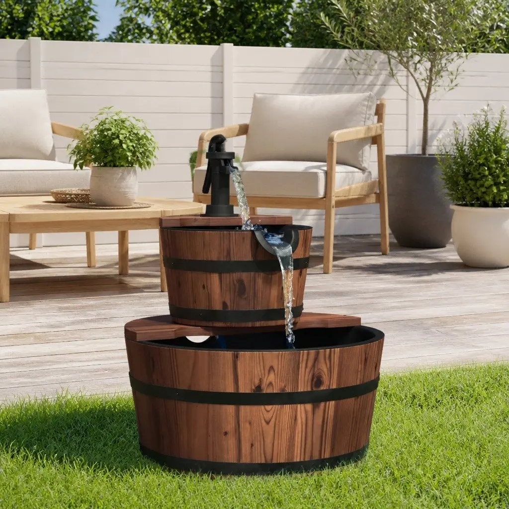 Water Fountain Solid Fir Wood Brown 44.5 x 44.5 x 58 cm Garden Patio Backyard Decorative Pump