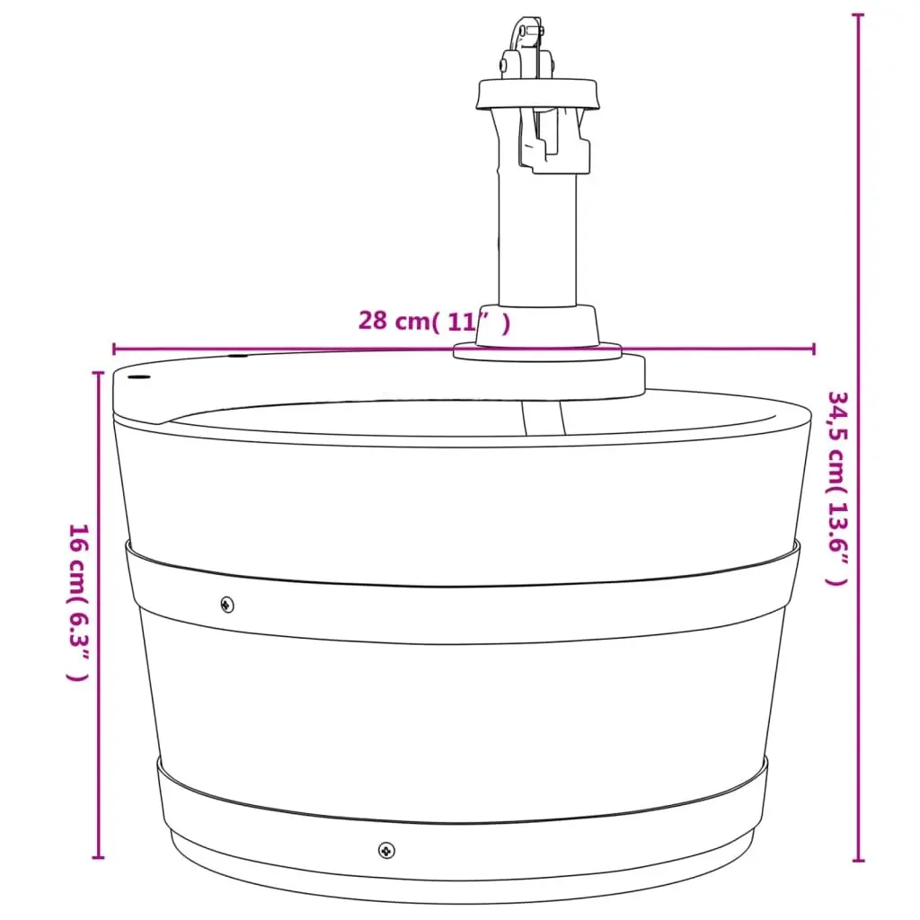 Wooden Garden Fountain Solid Fir Construction 28x28x34.5cm Brown Color Electric Pump Suitable for Backyard Patio Decor