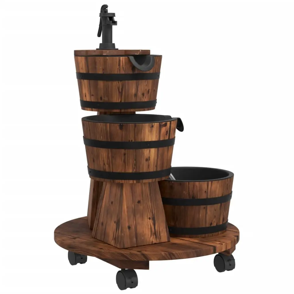 Water Fountain Solid Fir Wood 55 x 55 x 80 cm Brown Wheeled Outdoor Patio Garden Decor