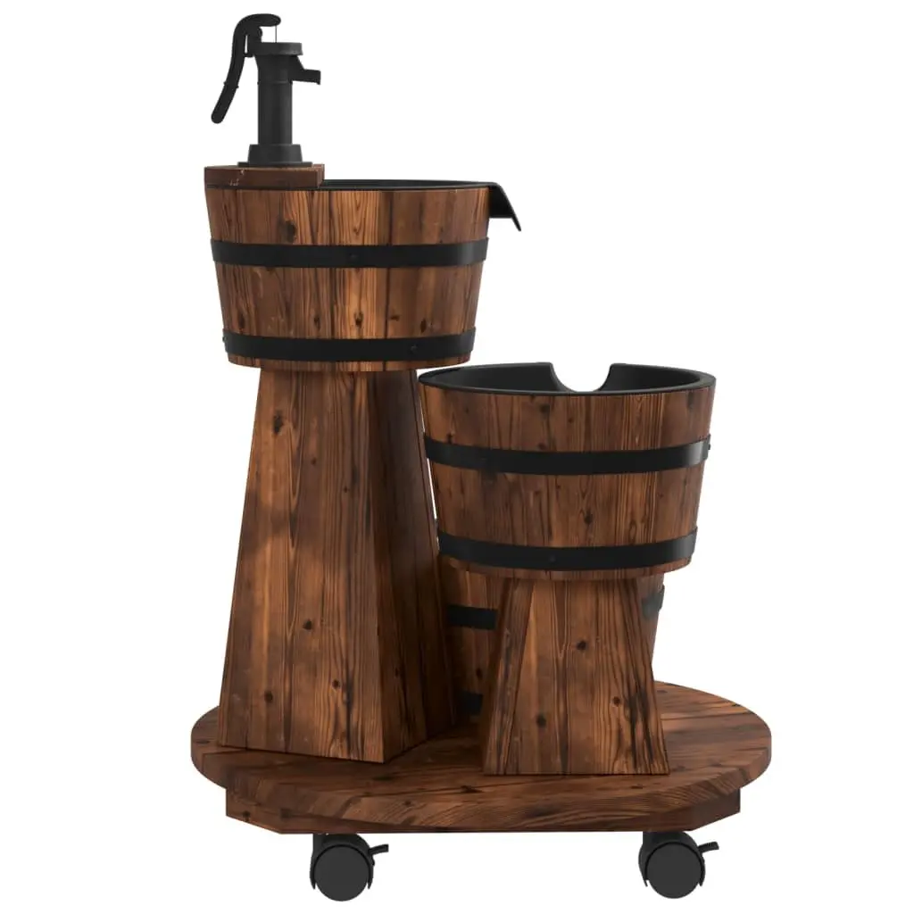 Water Fountain Solid Fir Wood 55 x 55 x 80 cm Brown Wheeled Outdoor Patio Garden Decor
