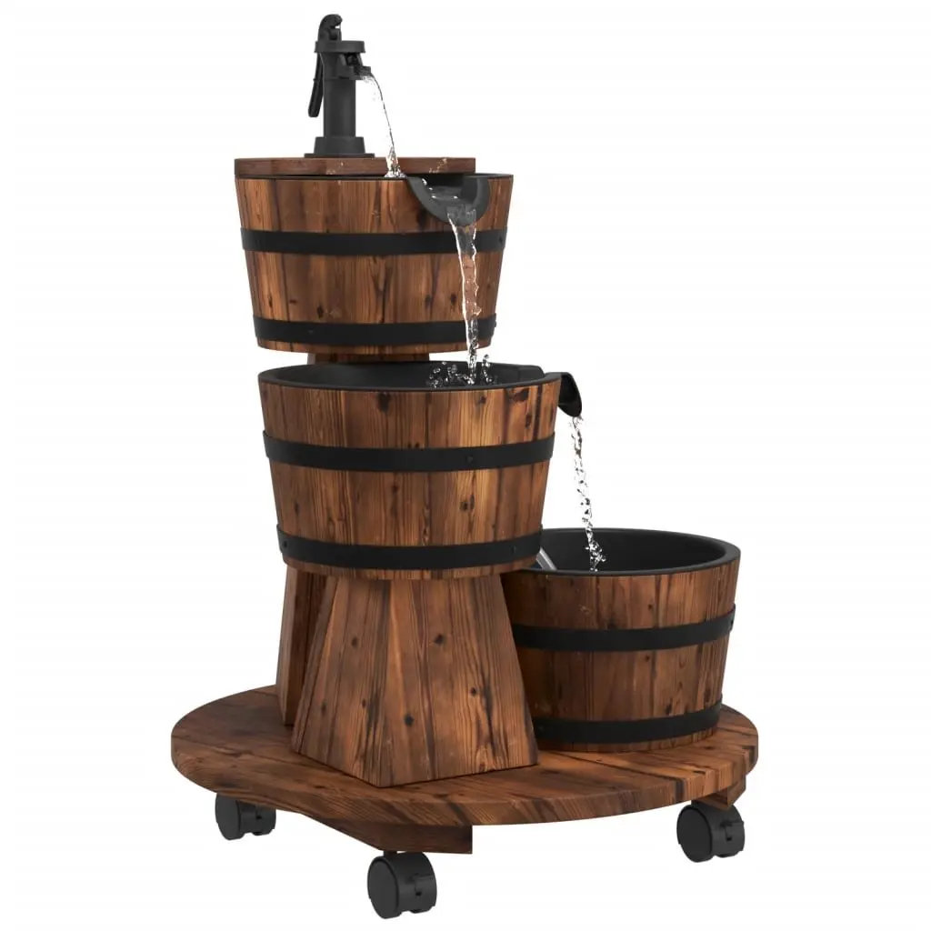 Water Fountain Solid Fir Wood 55 x 55 x 80 cm Brown Wheeled Outdoor Patio Garden Decor