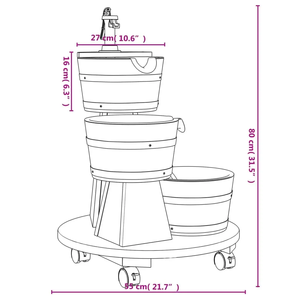 Water Fountain Solid Fir Wood 55 x 55 x 80 cm Brown Wheeled Outdoor Patio Garden Decor