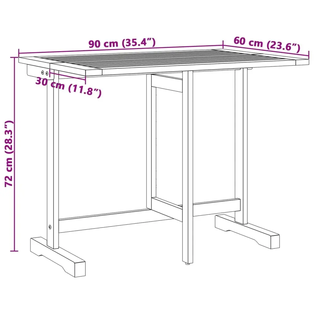 Folding Table 90x60x72cm Solid Acacia Wood Brown Outdoor Balcony Garden Patio