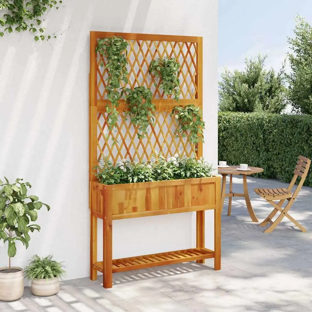 Wooden Planter Acacia Tall Brown with Trellis Shelf for Garden Patio Outdoor