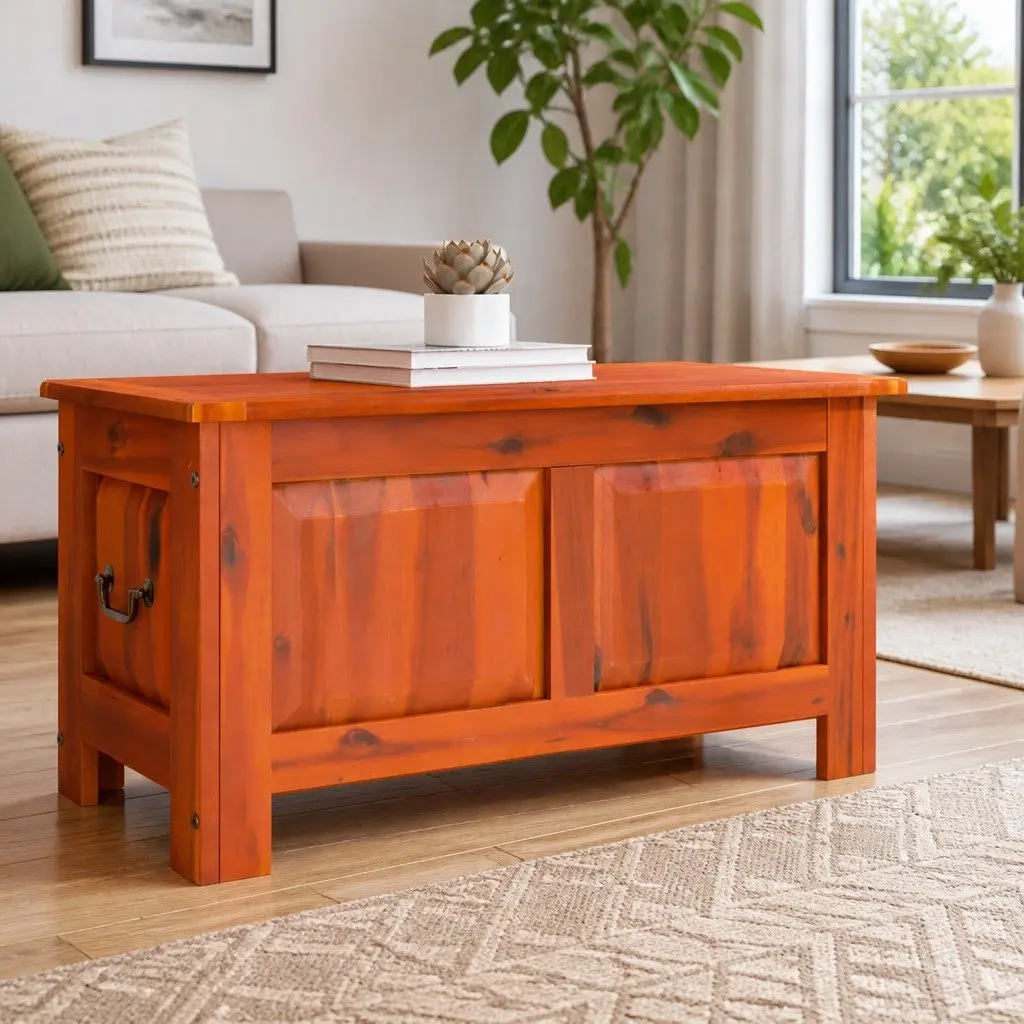 Acacia Wood Storage Chest Brown Organiser with Lid Living Space Furniture Trunk