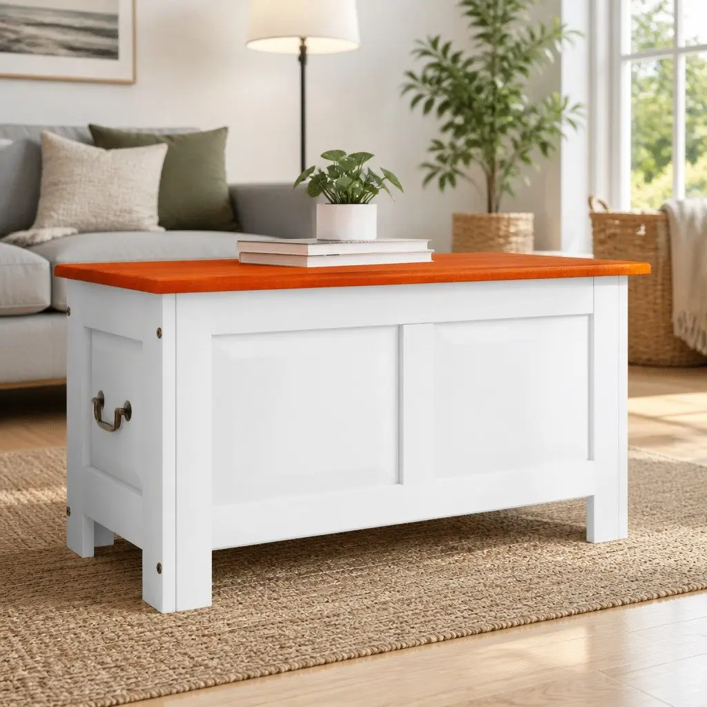 Storage Chest Solid Acacia Wood White Living Room Bedroom