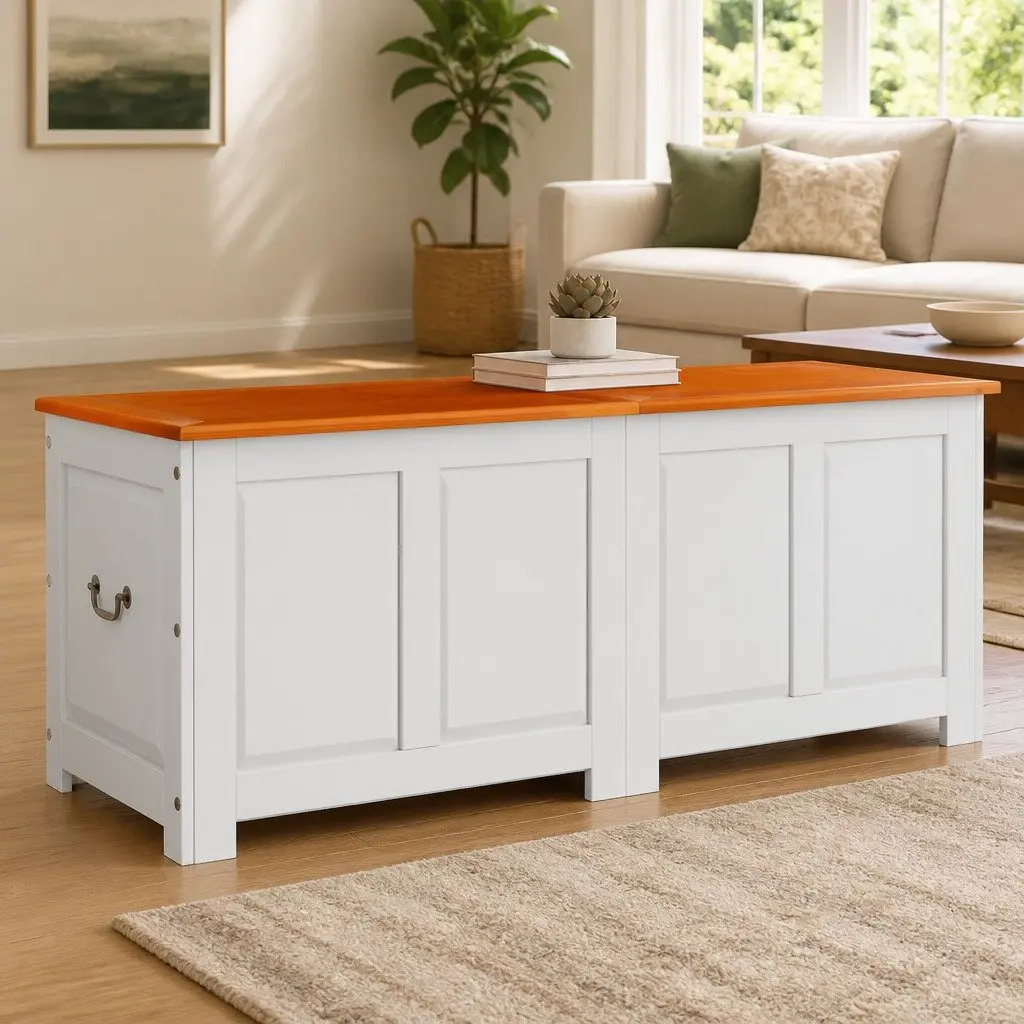 Storage Chest Solid Wood Acacia White Box Organiser