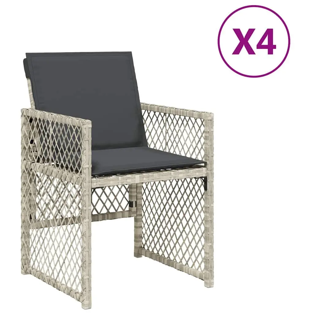 Garden Chairs PE Rattan Folding Set of 4 Outdoor Seating with Cushions Grey